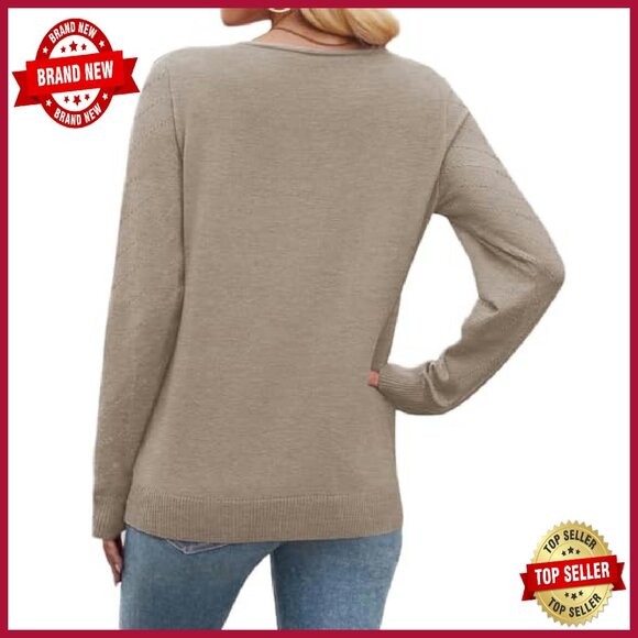 Lightweight V-Neck Knit Sweater Long Sleeve Pullover Women's Casual Top - Picture 6 of 6